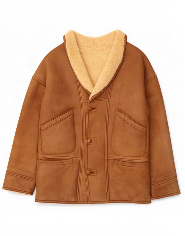 Vintage męska kurtka Shearling UK 40, duża brązowa