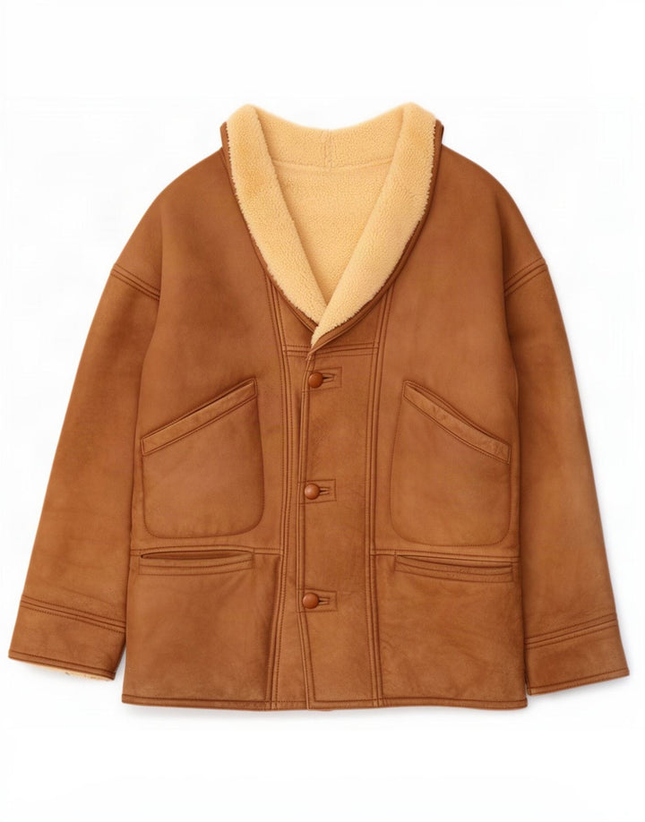 Vintage męska kurtka Shearling UK 40, duża brązowa