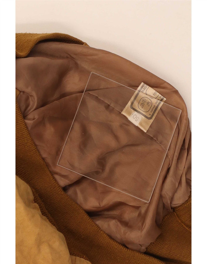 Vintage męska zamszowa kurtka bomber IT 50 duża beżowa skóra
