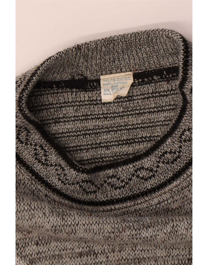 Vintage męski sweter z okrągłym dekoltem IT 52/54, duży szary geometryczny