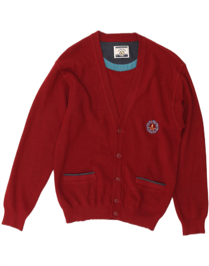 NAVIGARE Mens Cardigan Sweater Medium Burgundy Wool