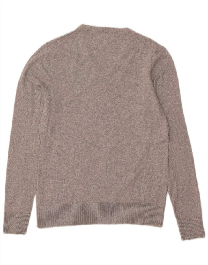 Męski sweter Tommy Hilfiger z dekoltem w kształcie litery V, średnioszary, bawełniany w plamki