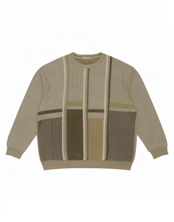 Emilio Adani Męski sweter z dekoltem w łódkę UK 44 XL Khaki z geometrycznej bawełny