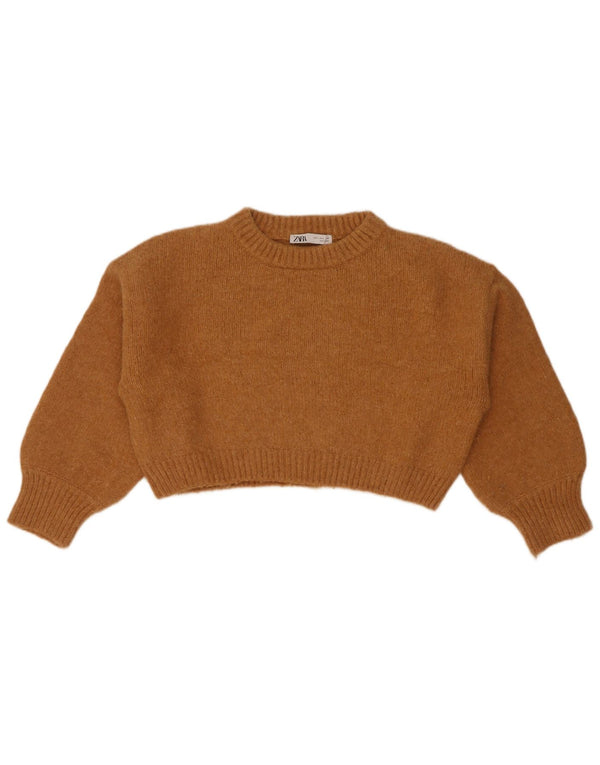 Damski sweter Zara z okrągłym dekoltem, UK 16, duży, brązowy nylon