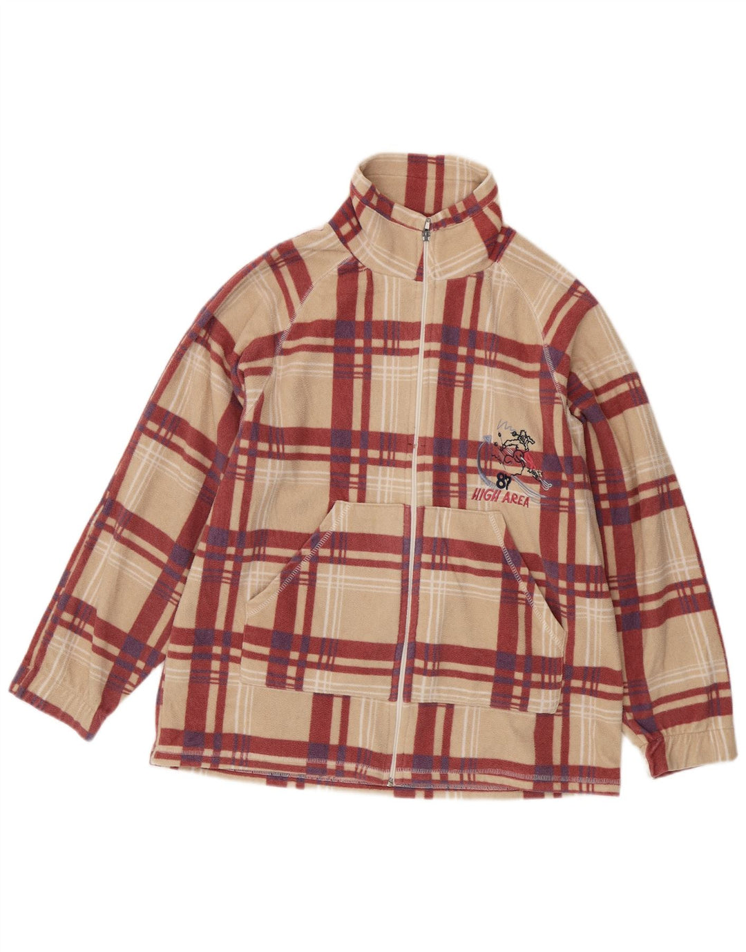 Damska kurtka polarowa w stylu vintage z grafiką UK 18 XL, beżowa, poliestrowa w kratę