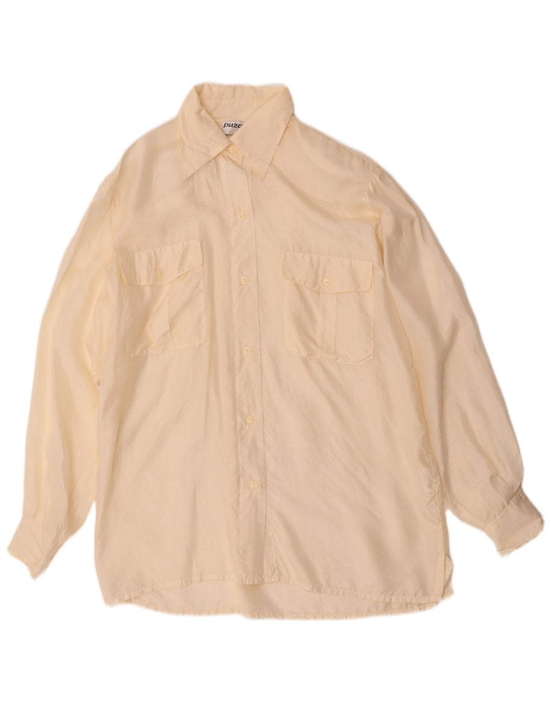 Damska bluzka koszulowa w stylu vintage UK 12 Średni beżowy jedwab