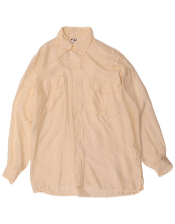 Damska bluzka koszulowa w stylu vintage UK 12 Średni beżowy jedwab