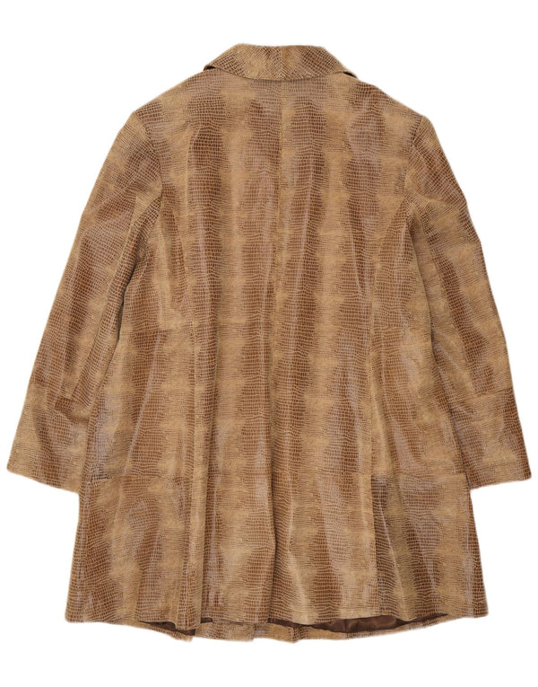 Vintage damski płaszcz skórzany oversize EU 50 3XL brązowa skóra z nadrukiem zwierzęcym