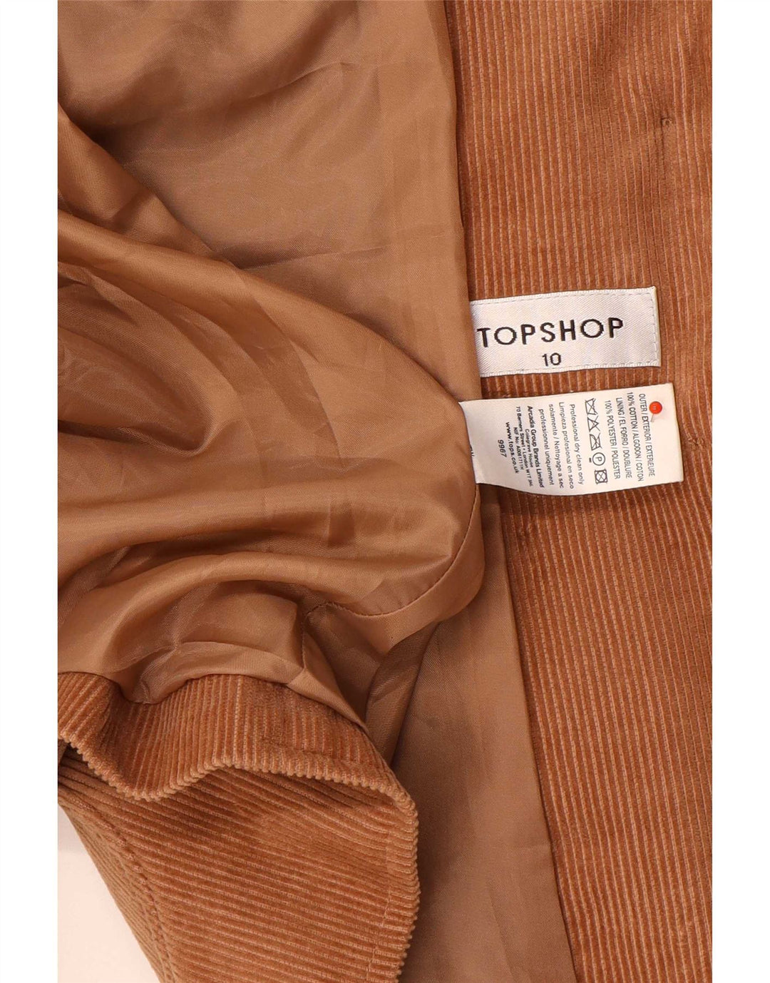 Damska marynarka sztruksowa Topshop zapinana na 2 guziki UK 10, mała, brązowa, bawełniana