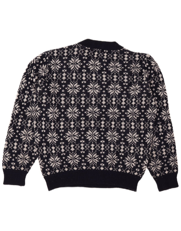 Vintage męski sweter z okrągłym dekoltem, duży granatowy Fair Isle