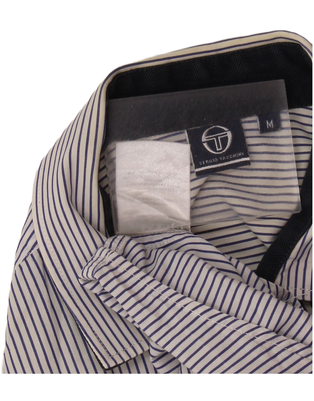 SERGIO TACCHINI Męska koszula z krótkim rękawem Średni granatowy, bawełniany w prążki