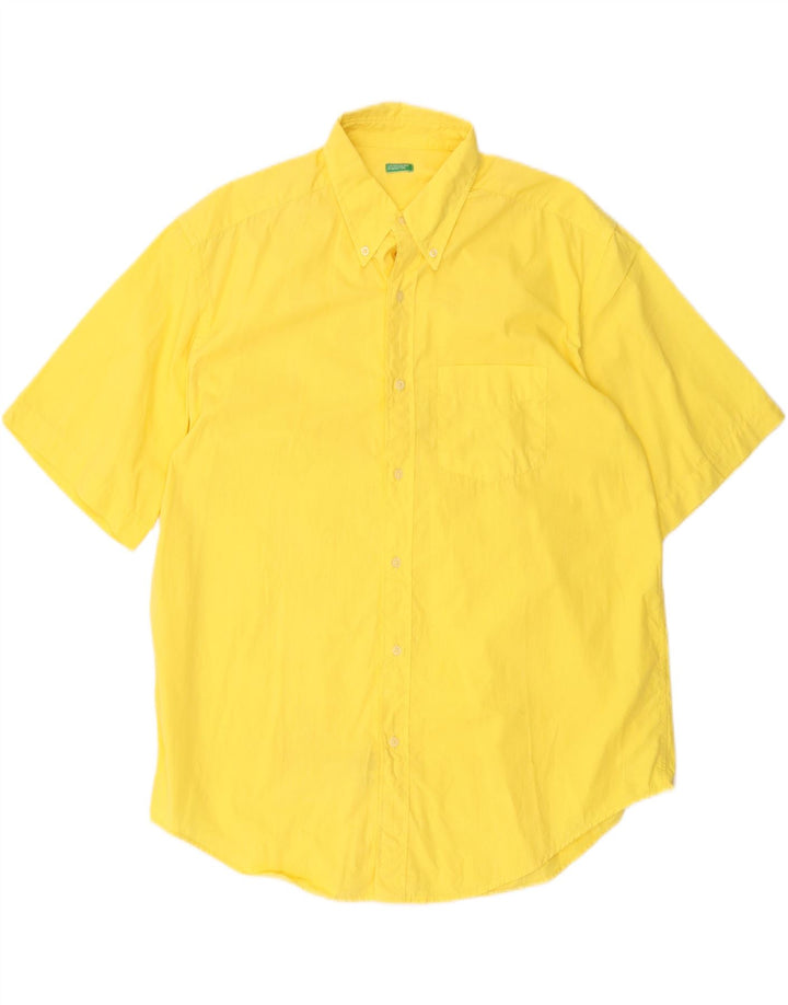 Koszula męska z krótkim rękawem BENETTON XL, żółta, bawełniana