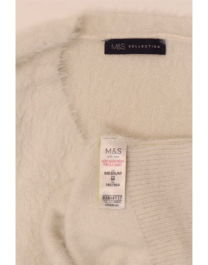 Marks & Spencer Damski sweter z dekoltem w kształcie litery V, UK 12, średni złamanej bieli