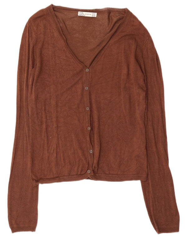 Sweter damski Zara Cardigan UK 16, duży brązowy sztuczny jedwab