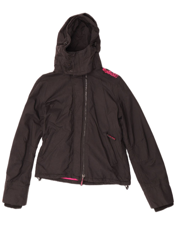Damska kurtka wiatrówka z kapturem Superdry UK 14, średni czarny nylon