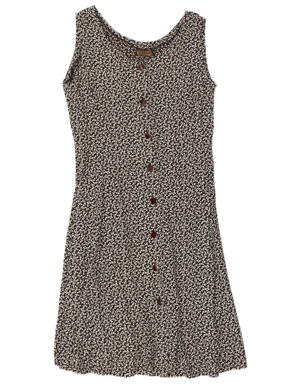 Damska sukienka koszulowa bez rękawów Leonik UK 14, duża czarna w kwiaty