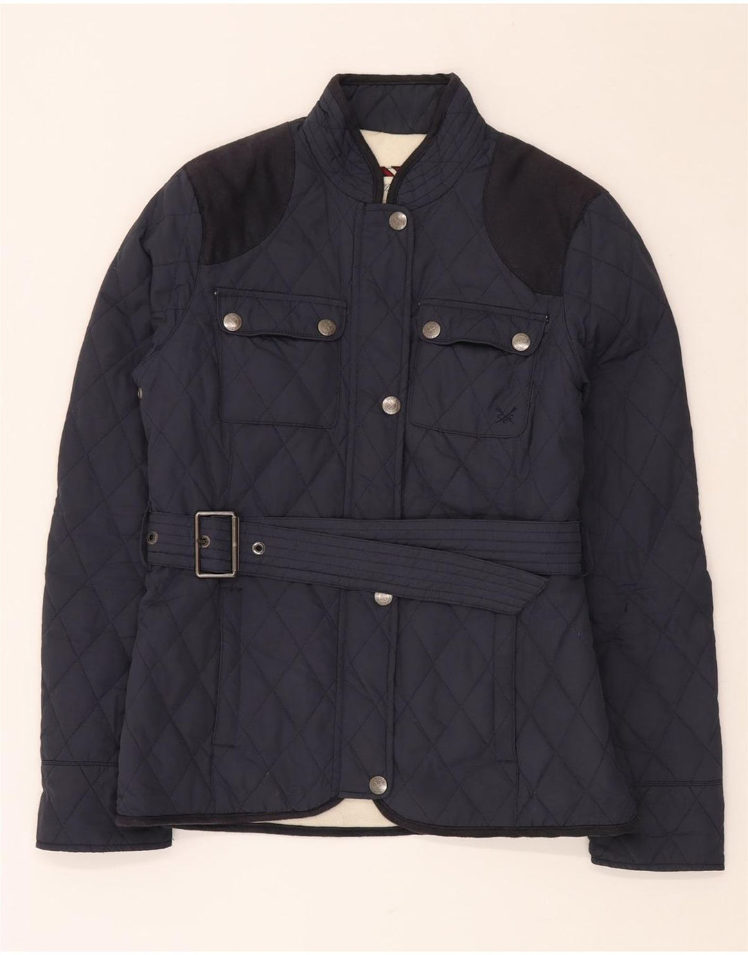 CREW CLOTHING Damska pikowana kurtka o dopasowanym kroju UK 8, mała, granatowa