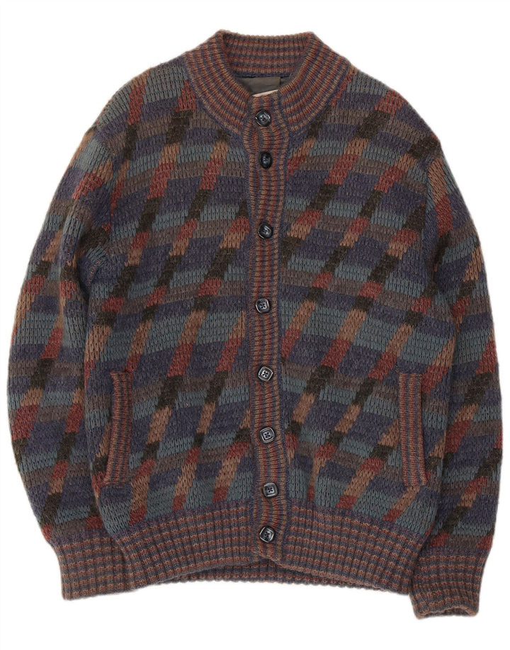 Vintage męski sweter rozpinany, w średnie, wielokolorowe paski