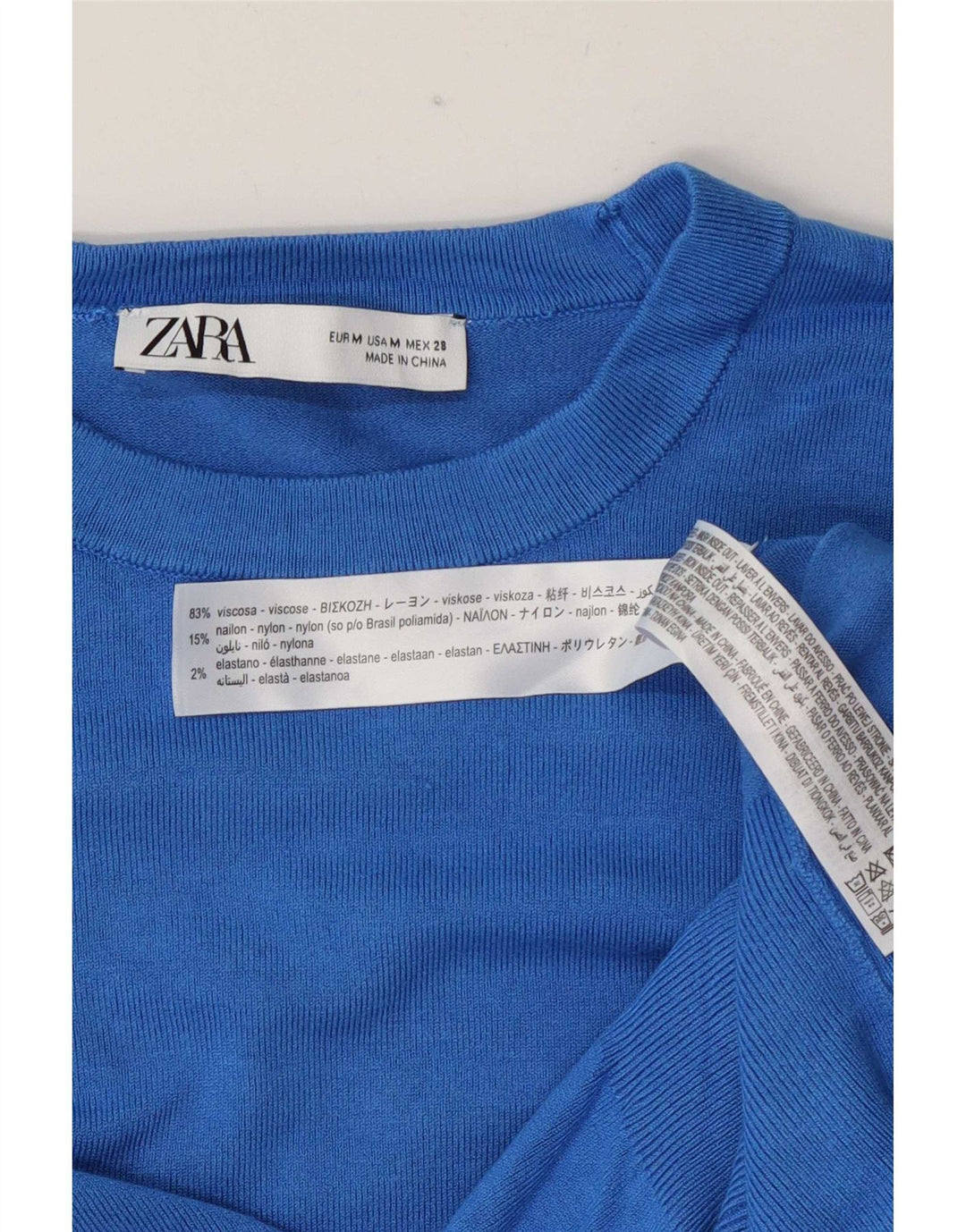 Damski sweter z okrągłym dekoltem Zara UK 12 Średni niebieski wiskoza