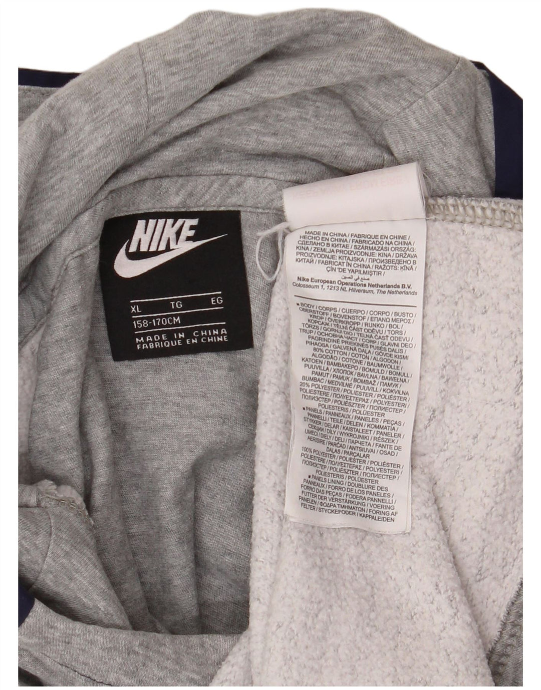 Chłopięcy sweter z kapturem NIKE z grafiką, 13-14 lat, XL, szara, bawełniana w bloki kolorów