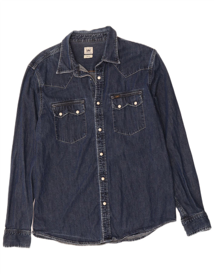 Męska koszula dżinsowa LEE, duża, granatowa, bawełniana