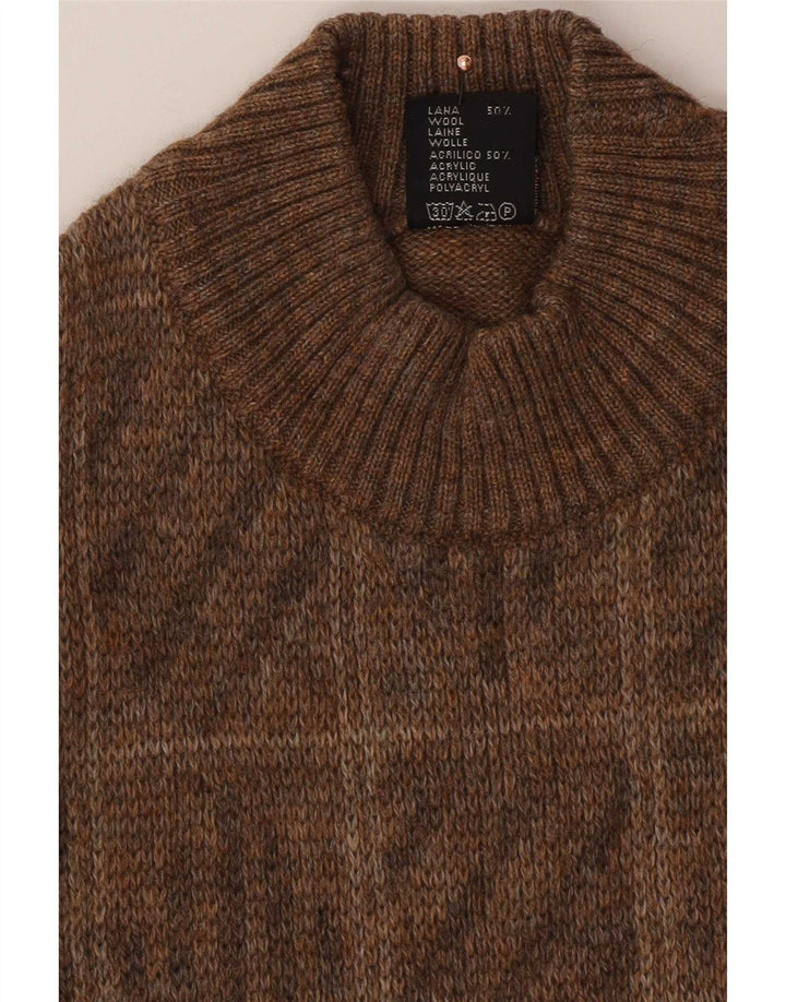 Męski sweter w geometryczne wzory Rinaldi Średni brąz w geometrycznym stylu