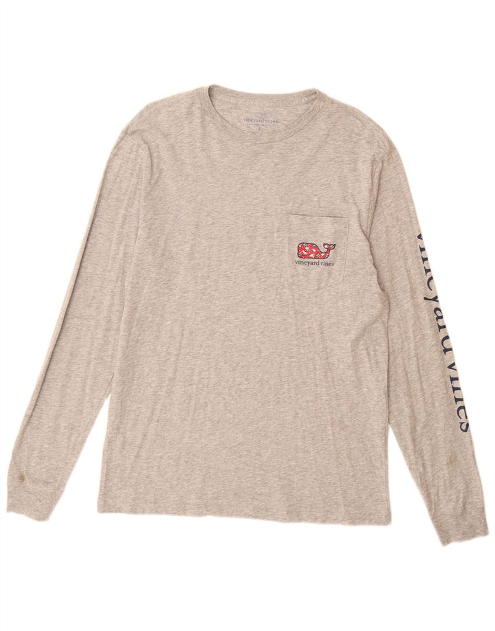 Męski top graficzny Vineyard Vines z długim rękawem, mały, szary, bawełniany