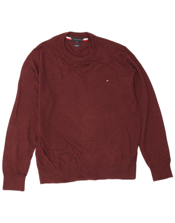 Męski sweter z okrągłym dekoltem Tommy Hilfiger XL Bordowa bawełna