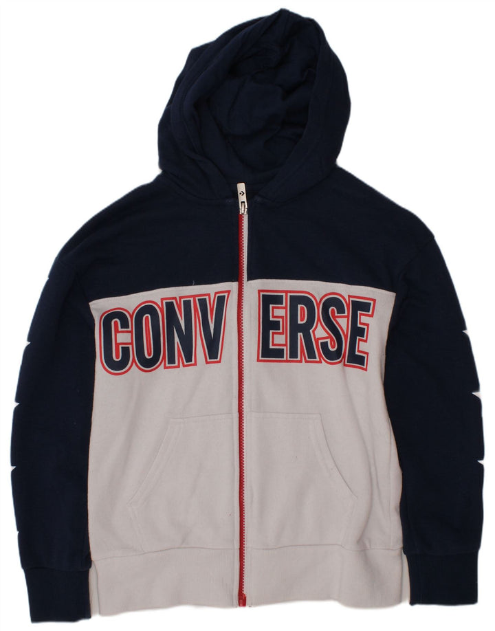 CONVERSE Chłopięcy sweter z kapturem i zamkiem, 8-9 lat, mały, granatowy, z blokami kolorów