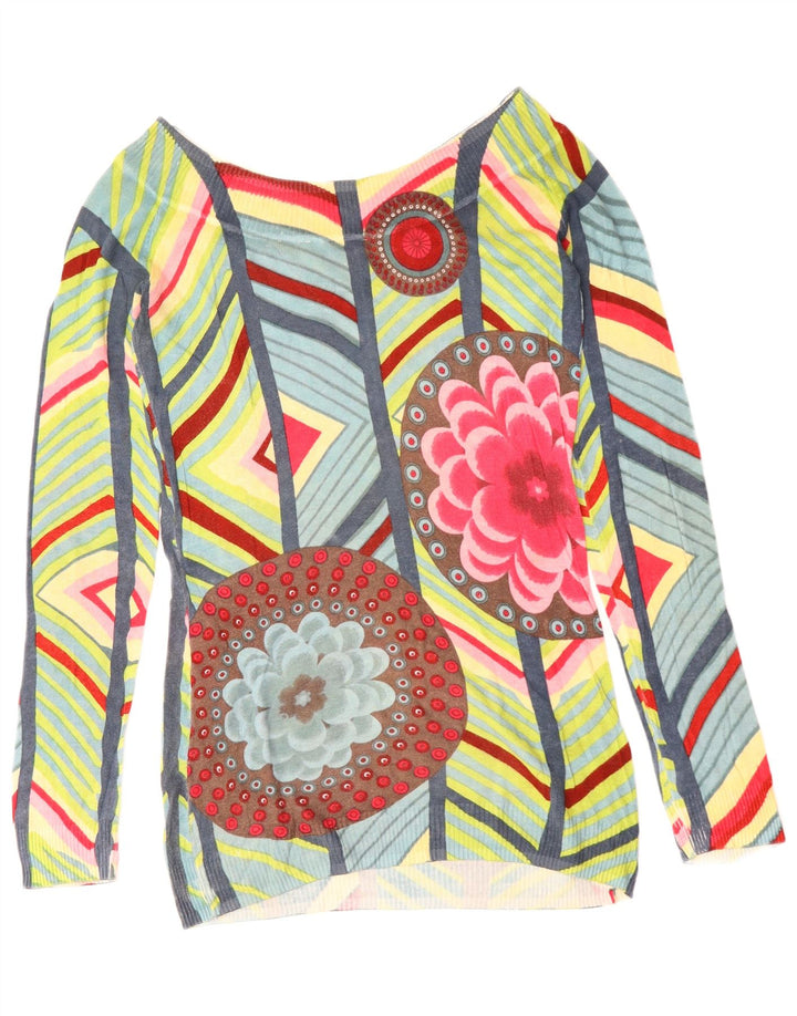 Damski sweter Desigual z dekoltem w łódkę UK 12 Średni zielony geometryczny