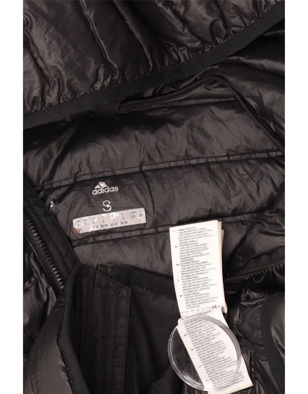 Damska wyściełana kurtka z kapturem Adidas UK 8/10 Mały czarny poliester