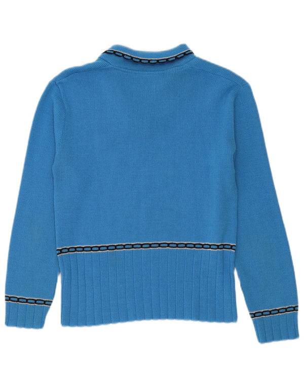 Sweter damski w stylu vintage, z dekoltem polo, UK 14, średni niebieski Paisley