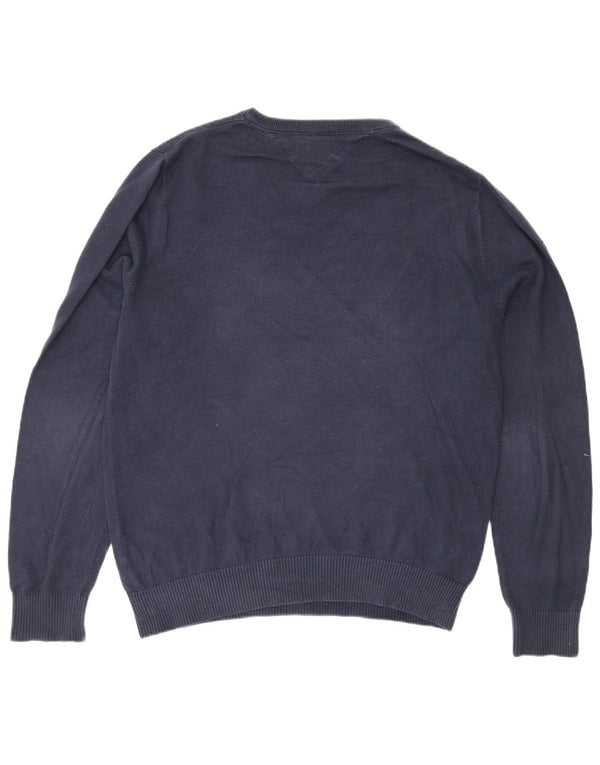 Tommy Hilfiger Mens V-Neck Jumper Sweater Medium Navy Blue Cotton