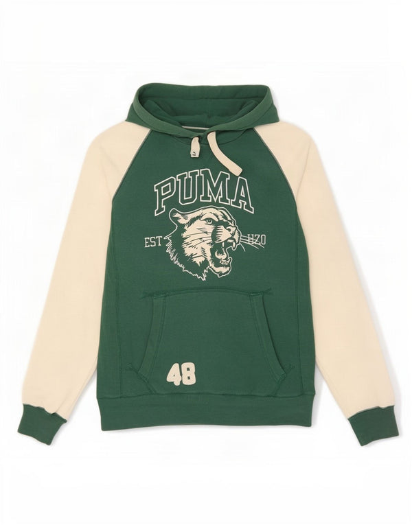 Męski sweter z kapturem Puma z grafiką, bawełniany, w kolorze średniej zieleni