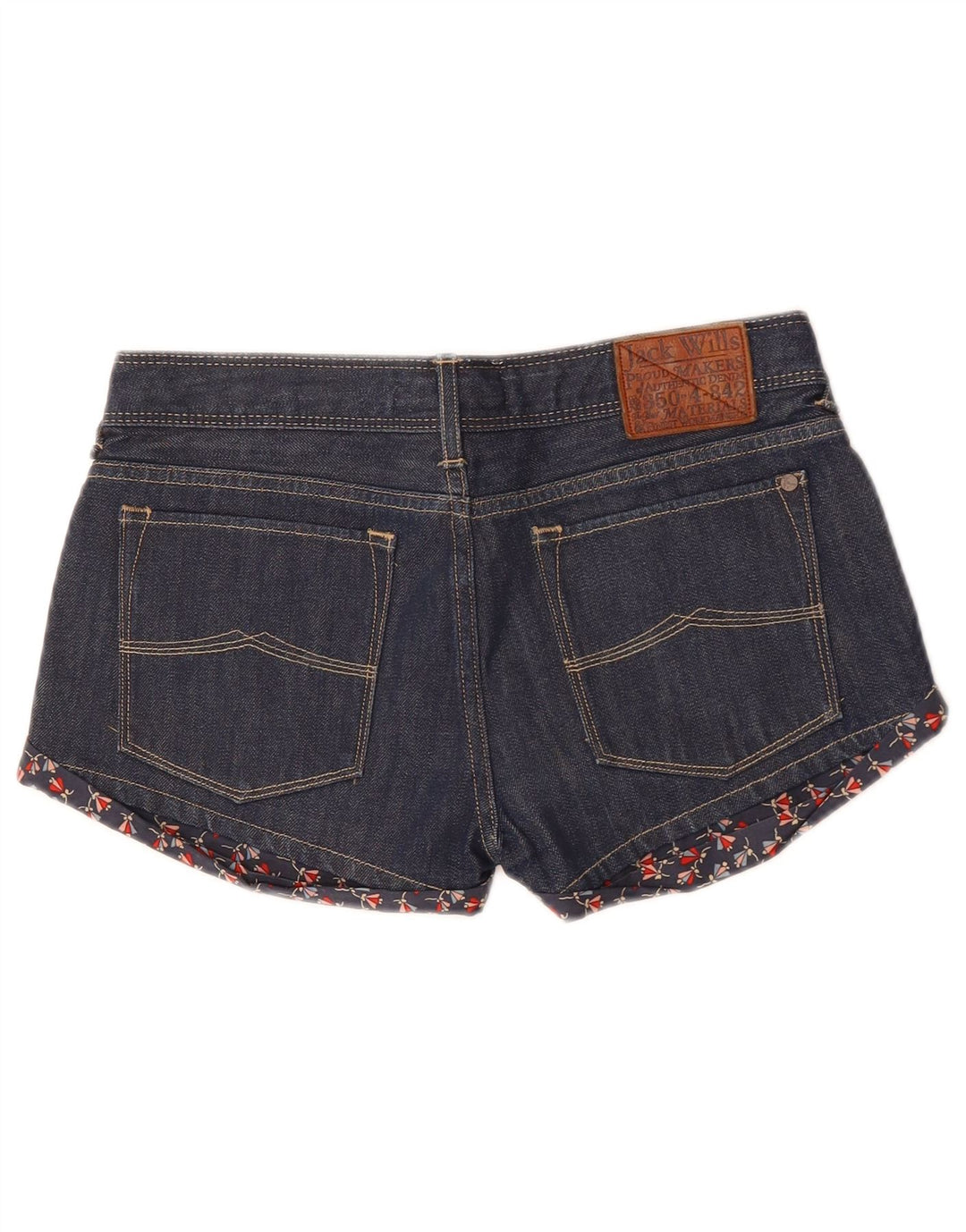 Damskie spodenki jeansowe JACK WILLS UK 8 Small W28 Granatowe kwiaty
