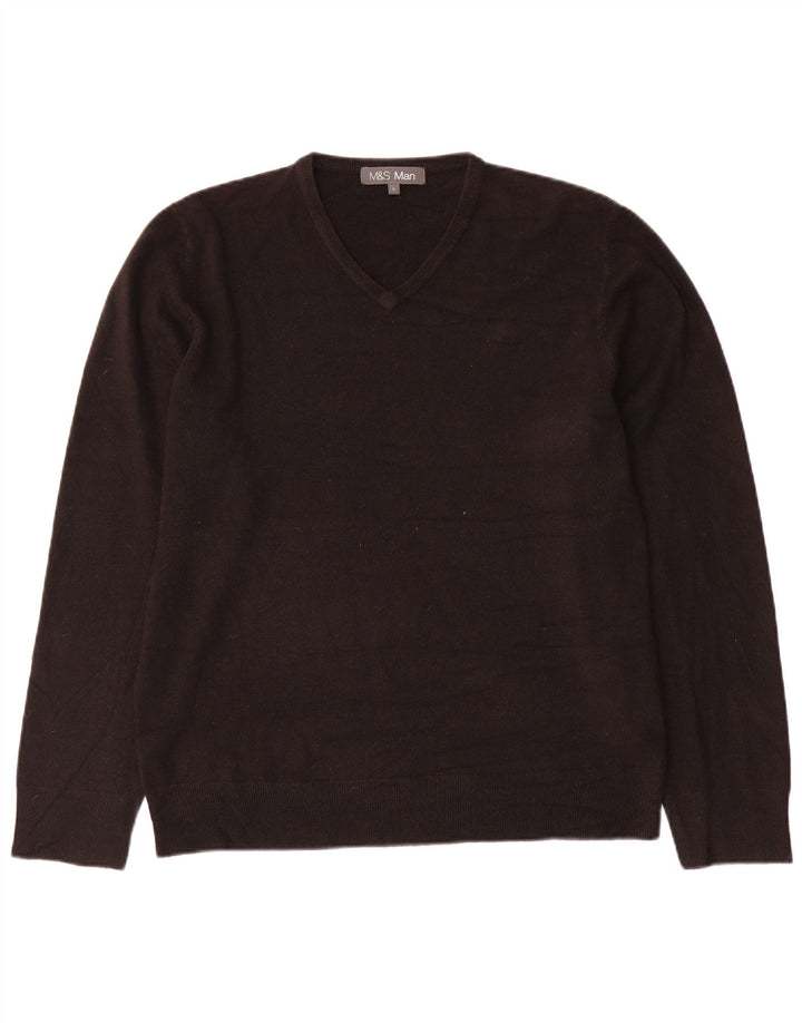Marks & Spencer Męski sweter z dekoltem w kształcie litery V, duży, czarny, akrylowy