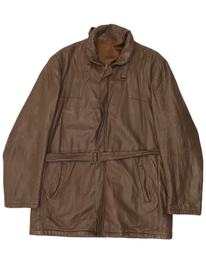 Vintage męska kurtka skórzana IT 52 XL brązowa skóra