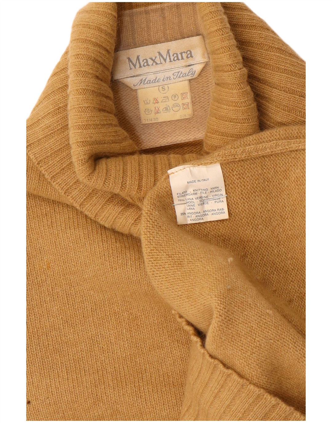 MAX MARA Damski sweter oversize z golfem UK 10 Small Brown Wełna