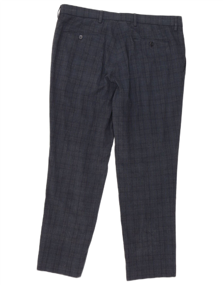 Marks & Spencer Męskie spodnie garniturowe slim fit W36 L29 Granatowa kratka
