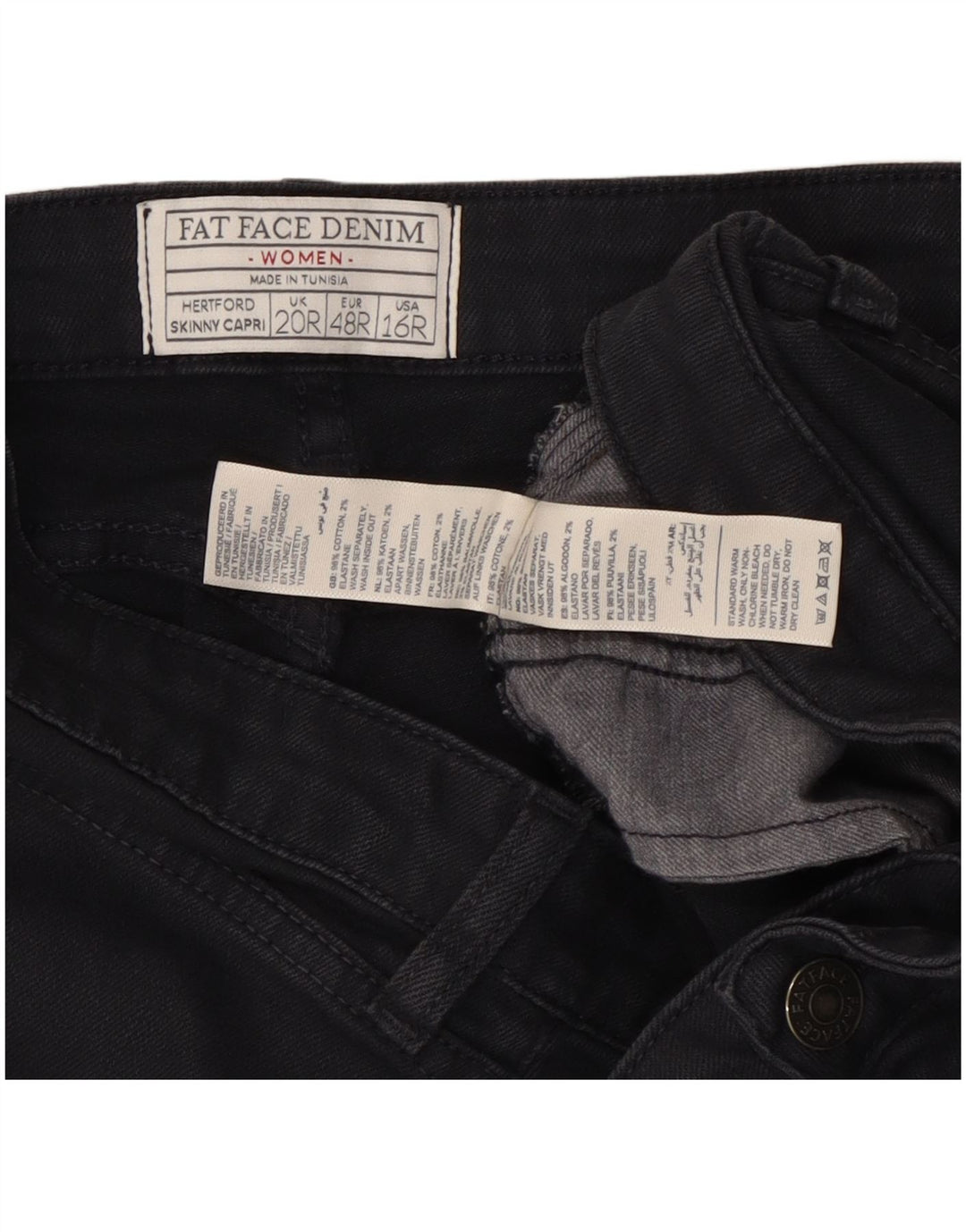 Damskie dżinsy Capri Fat Face UK 20 2XL W40 L21 Czarna bawełna