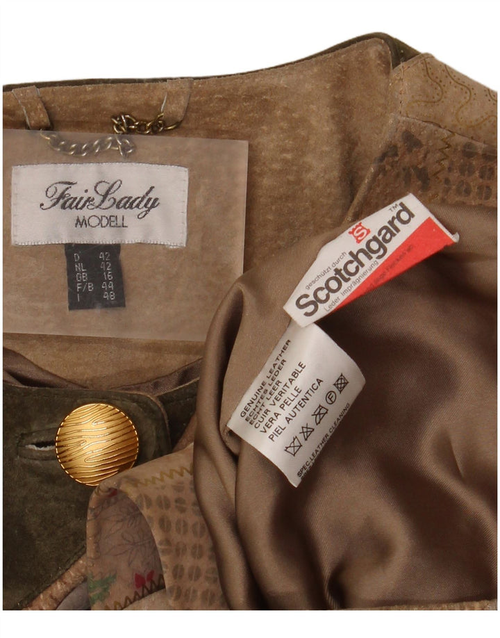 Damski płaszcz oversize Fair Lady UK 16, duży, beżowy, patchworkowy, skórzany