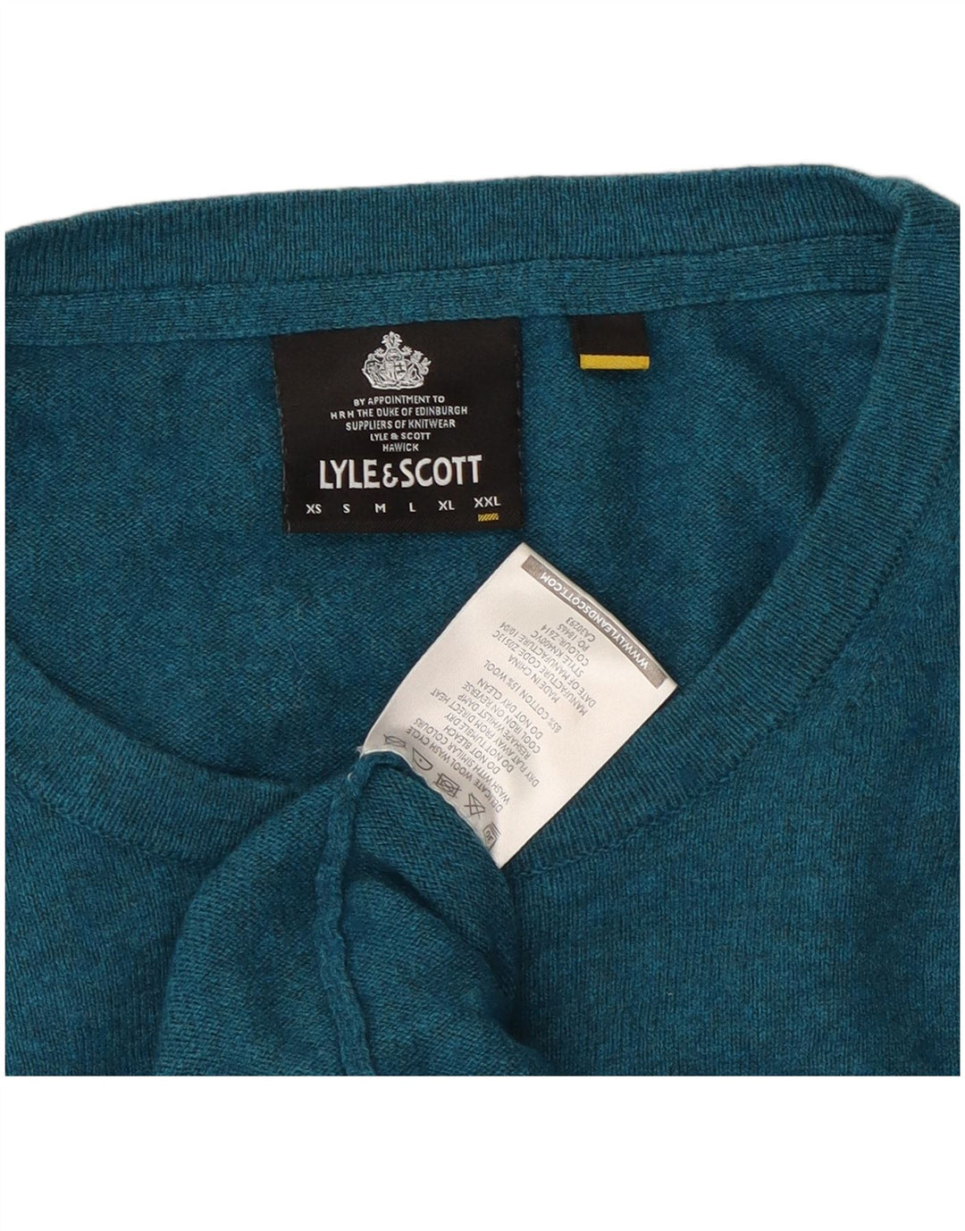Męski sweter z okrągłym dekoltem Lyle & Scott 2XL, niebieska bawełna