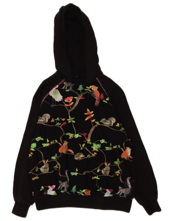 Damski sweter z kapturem, oversize, z grafiką Desigual UK 10, mały, czarny poliester