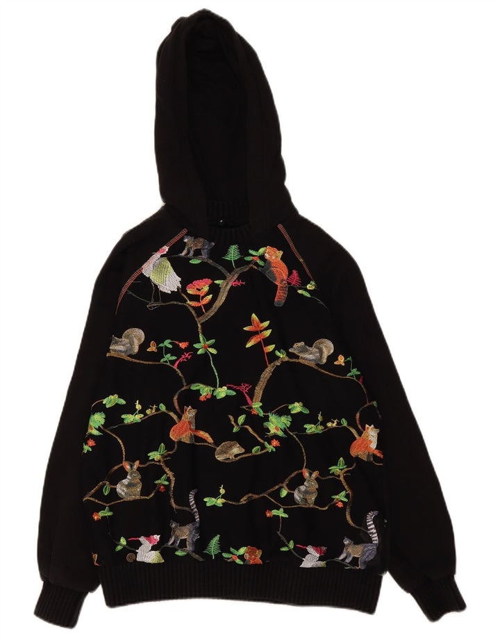 Damski sweter z kapturem, oversize, z grafiką Desigual UK 10, mały, czarny poliester