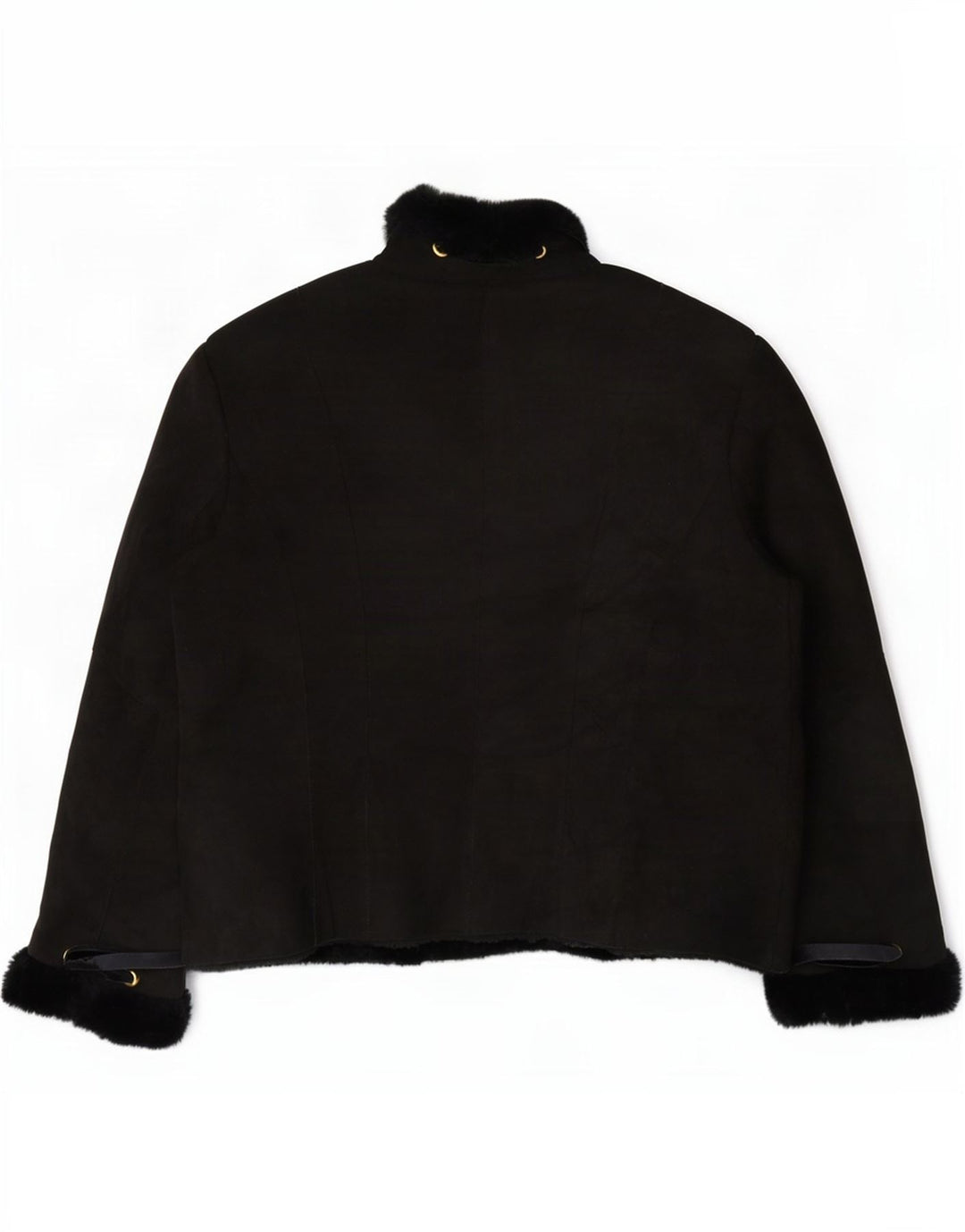 Damska kurtka shearling w stylu vintage IT 46, duża czarna