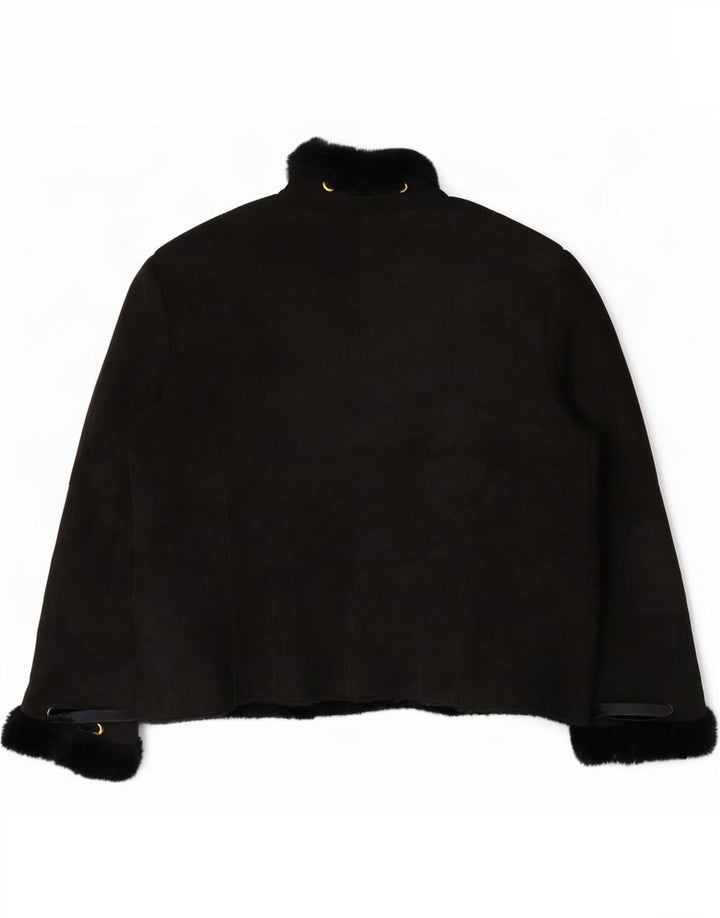 Damska kurtka shearling w stylu vintage IT 46, duża czarna