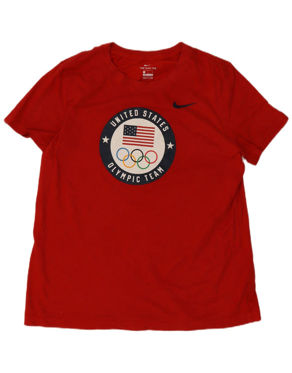 Damska koszulka Nike Dri Fit Graphic Top UK 16, duża czerwona bawełna