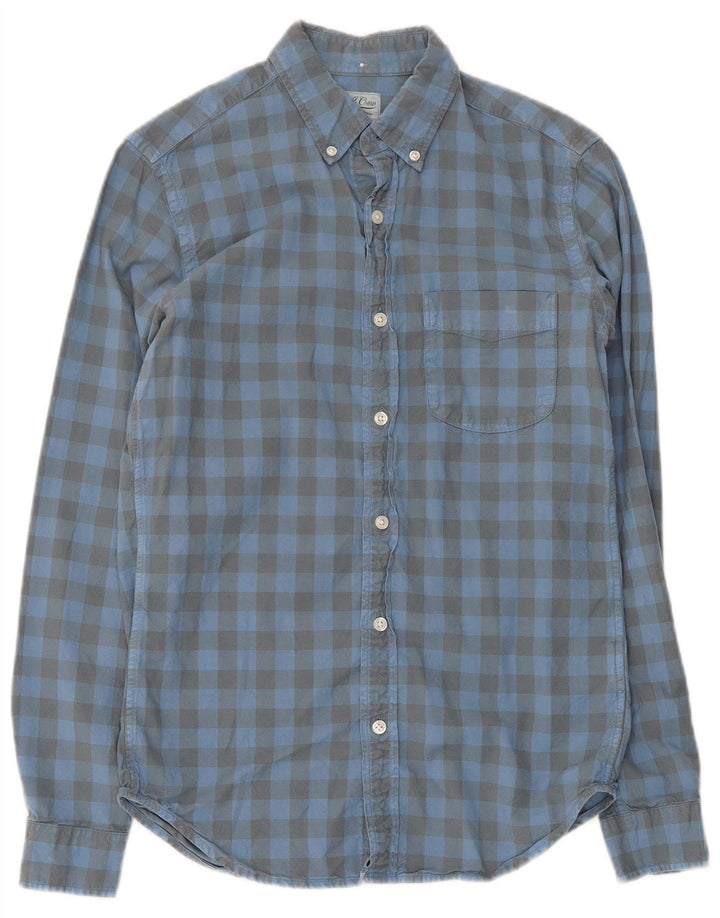 J. Crew Męska wąska koszula flanelowa XS, niebieska bawełniana kratka