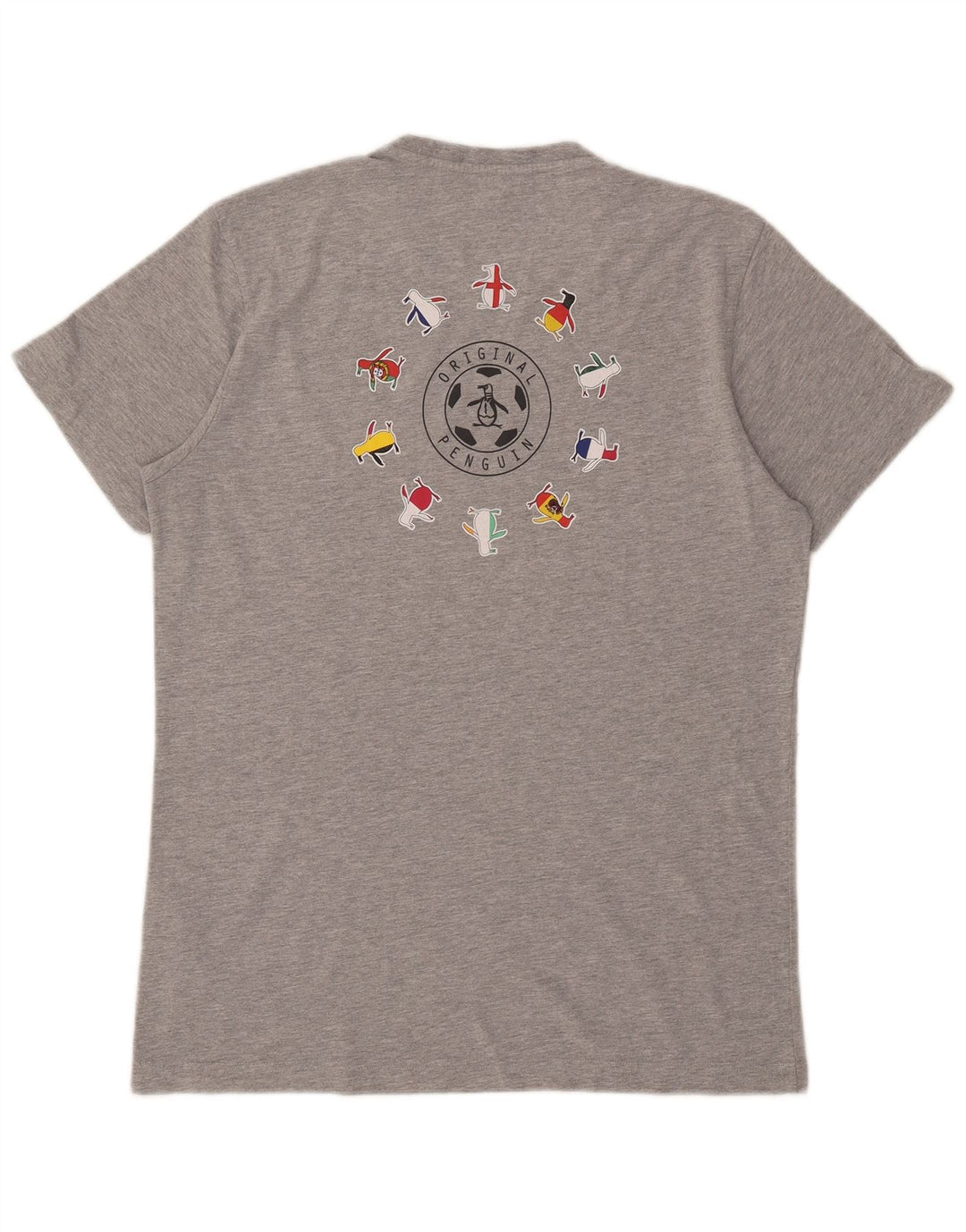 Męski T-shirt z grafiką Pingwin, duży, szary, nakrapiany bawełniany