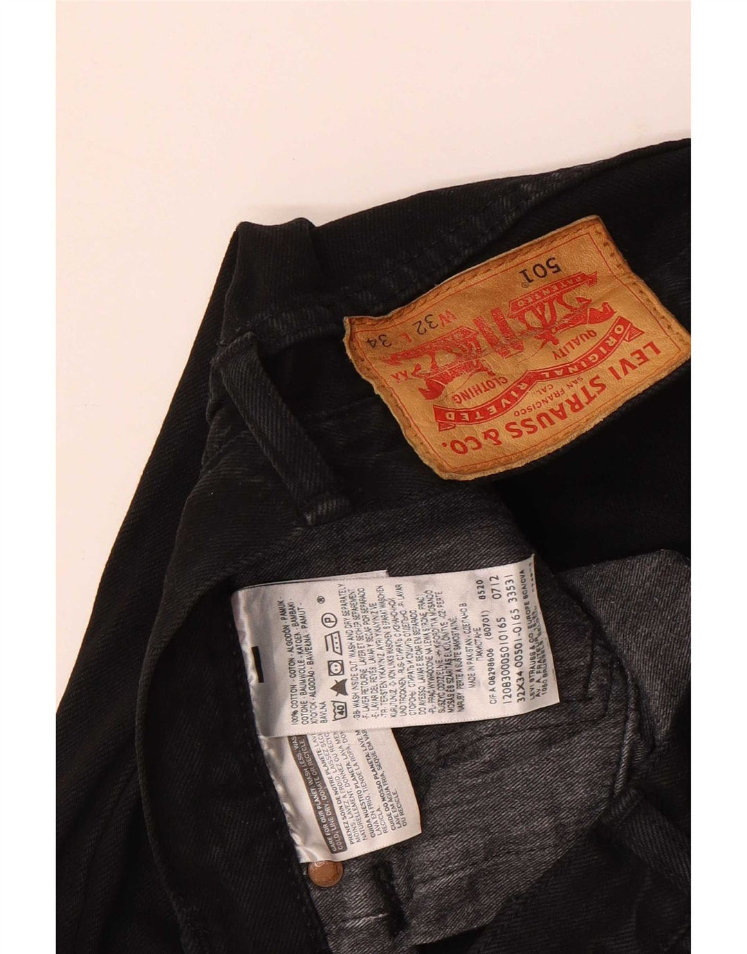 Męskie dżinsy Levi's 501 Straight W32 L34 Czarna bawełna